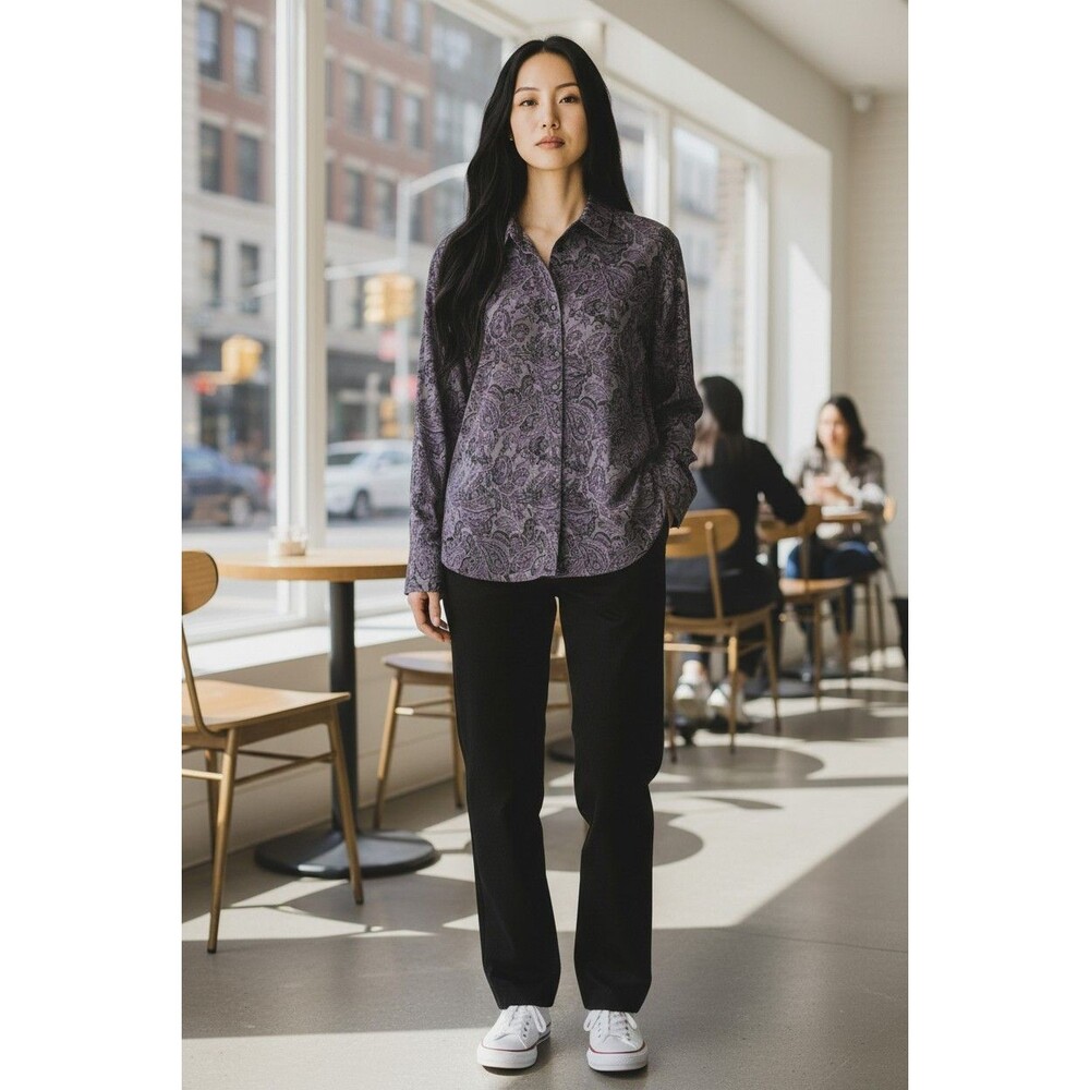 Vintage Cynthia Taylor Purple & Green Paisley Blouse Women's M  Long Sleeve NWT